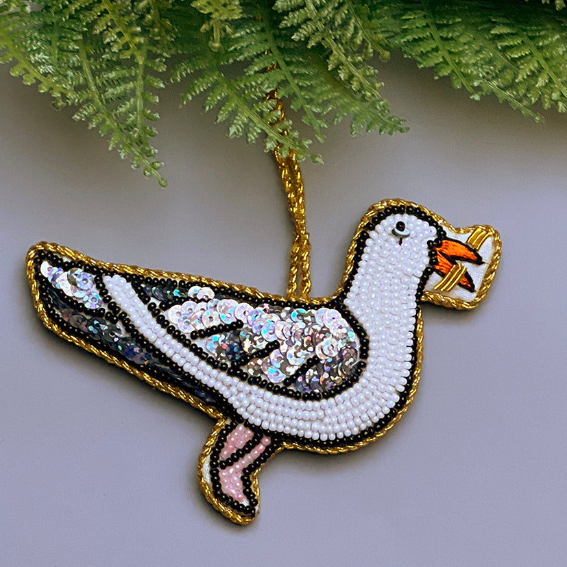 Embroidered seagull decoration
