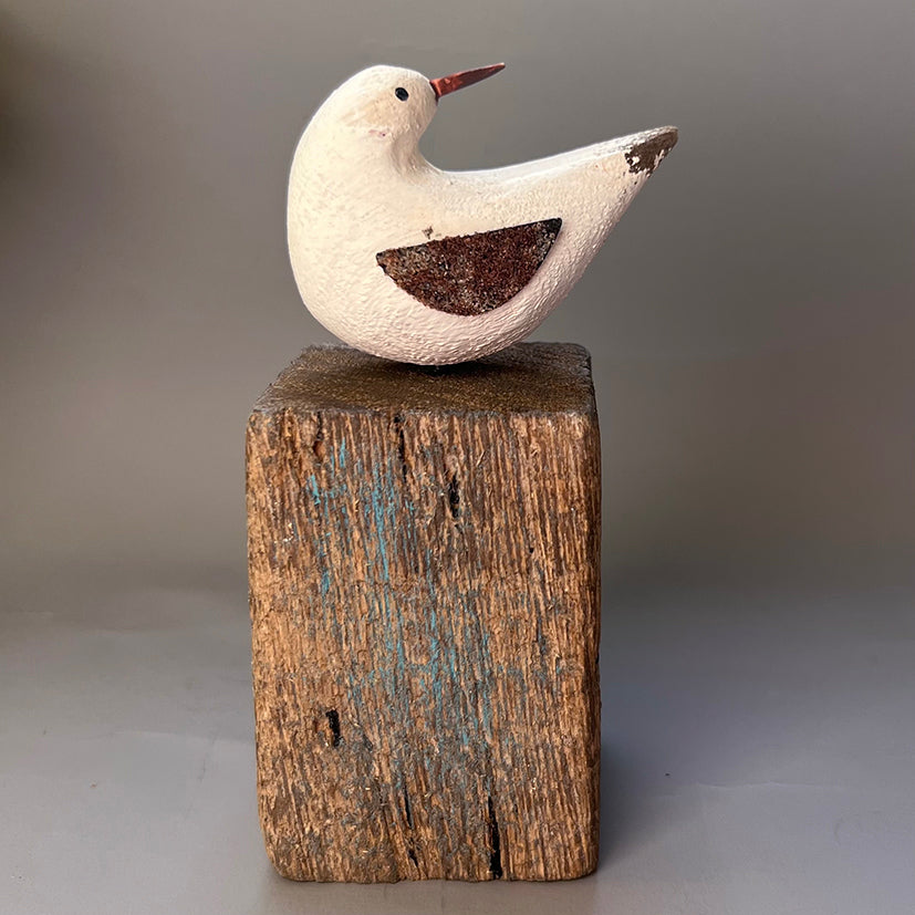 Bird on driftwood block