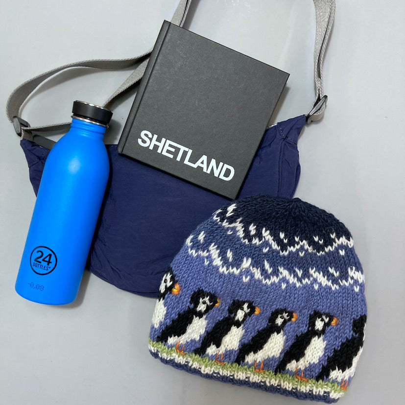 Hand knitted puffin beanie