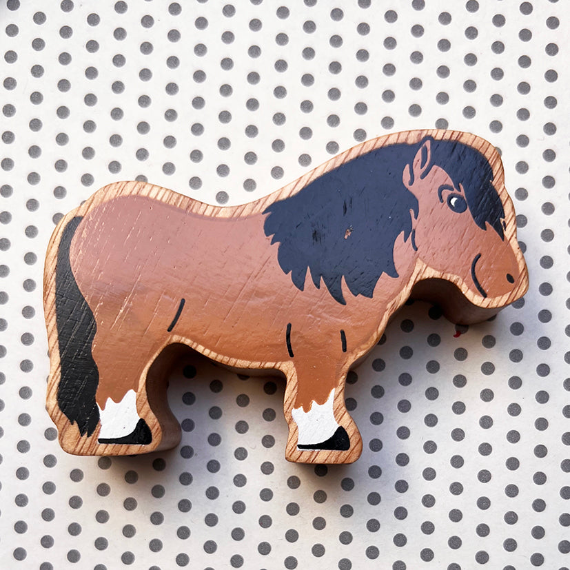Wooden Shetland Pony and Puffin