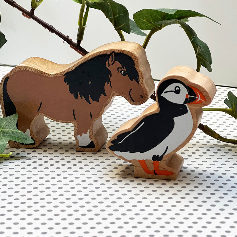 Wooden Shetland Pony and Puffin