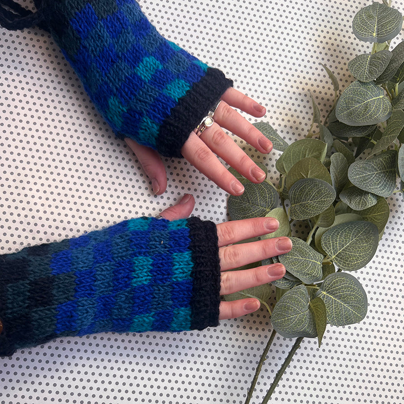 Peerie Shop checked wrist warmers