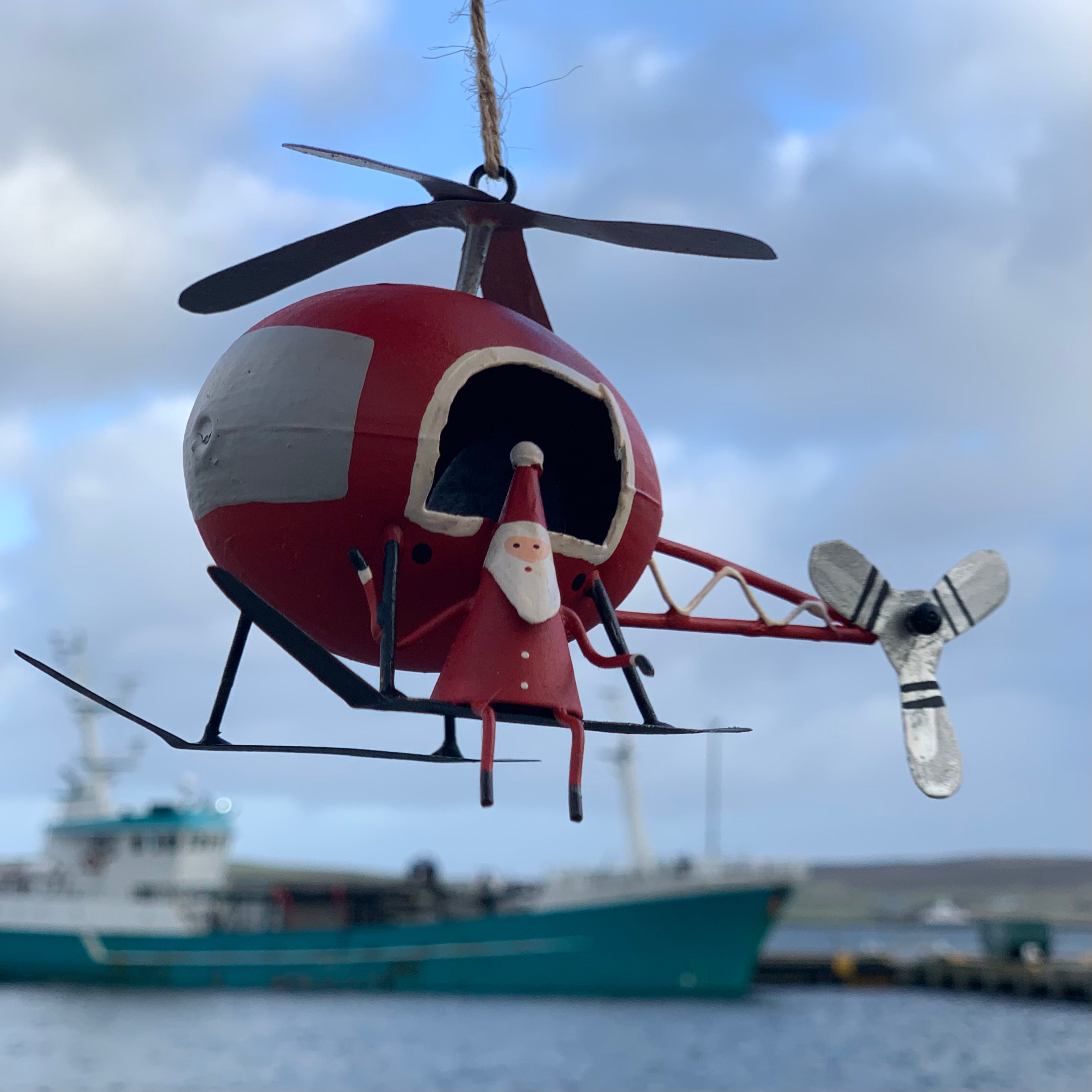 santa on a helicopter