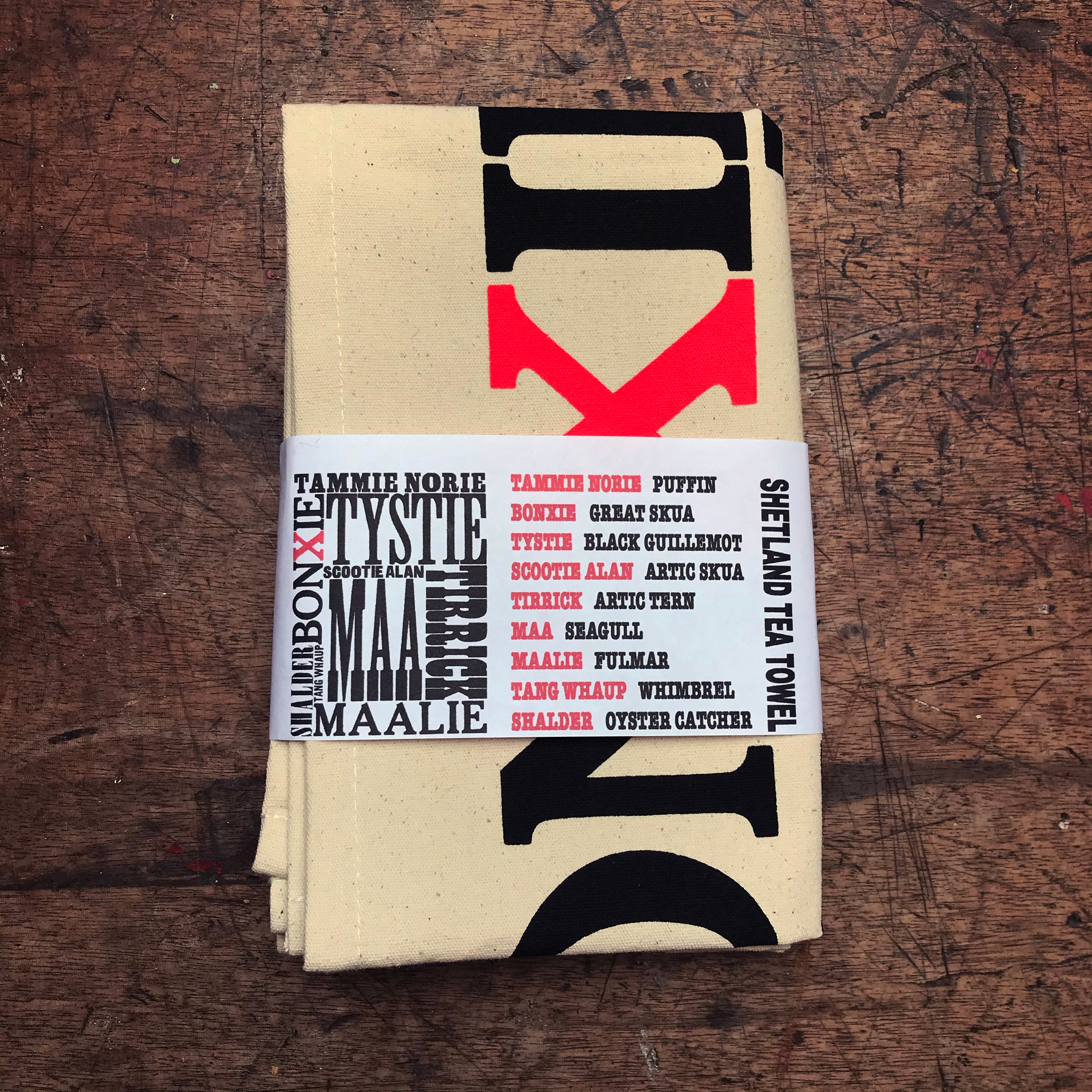 Shetland bird letterpress tea towel