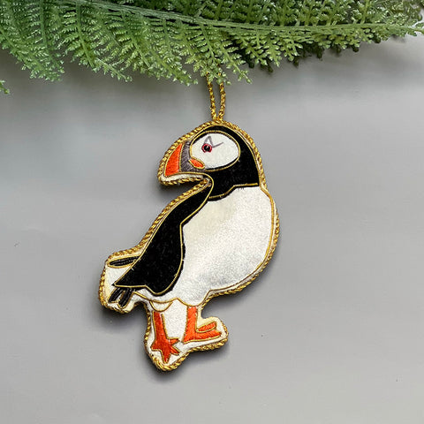 Embroidered puffin decoration