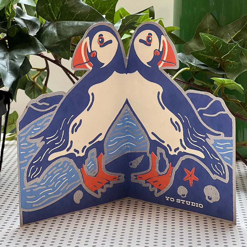 Handprinted Puffin card
