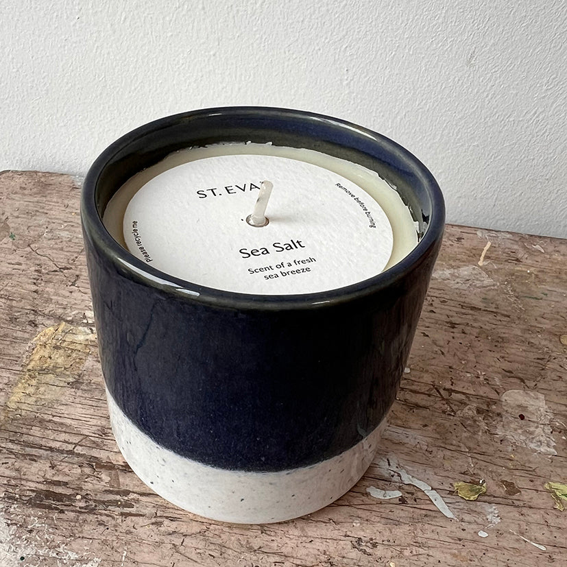 Sea salt scented candle in ceramic pot