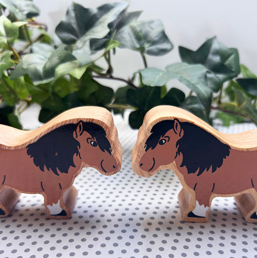 Wooden Shetland Pony and Puffin