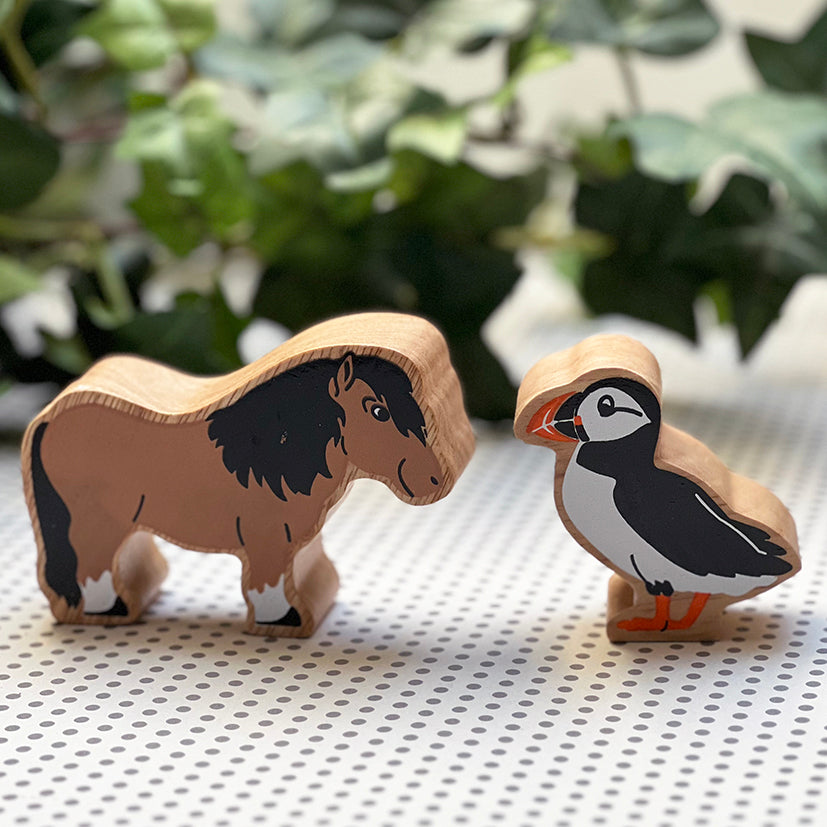 Wooden Shetland Pony and Puffin